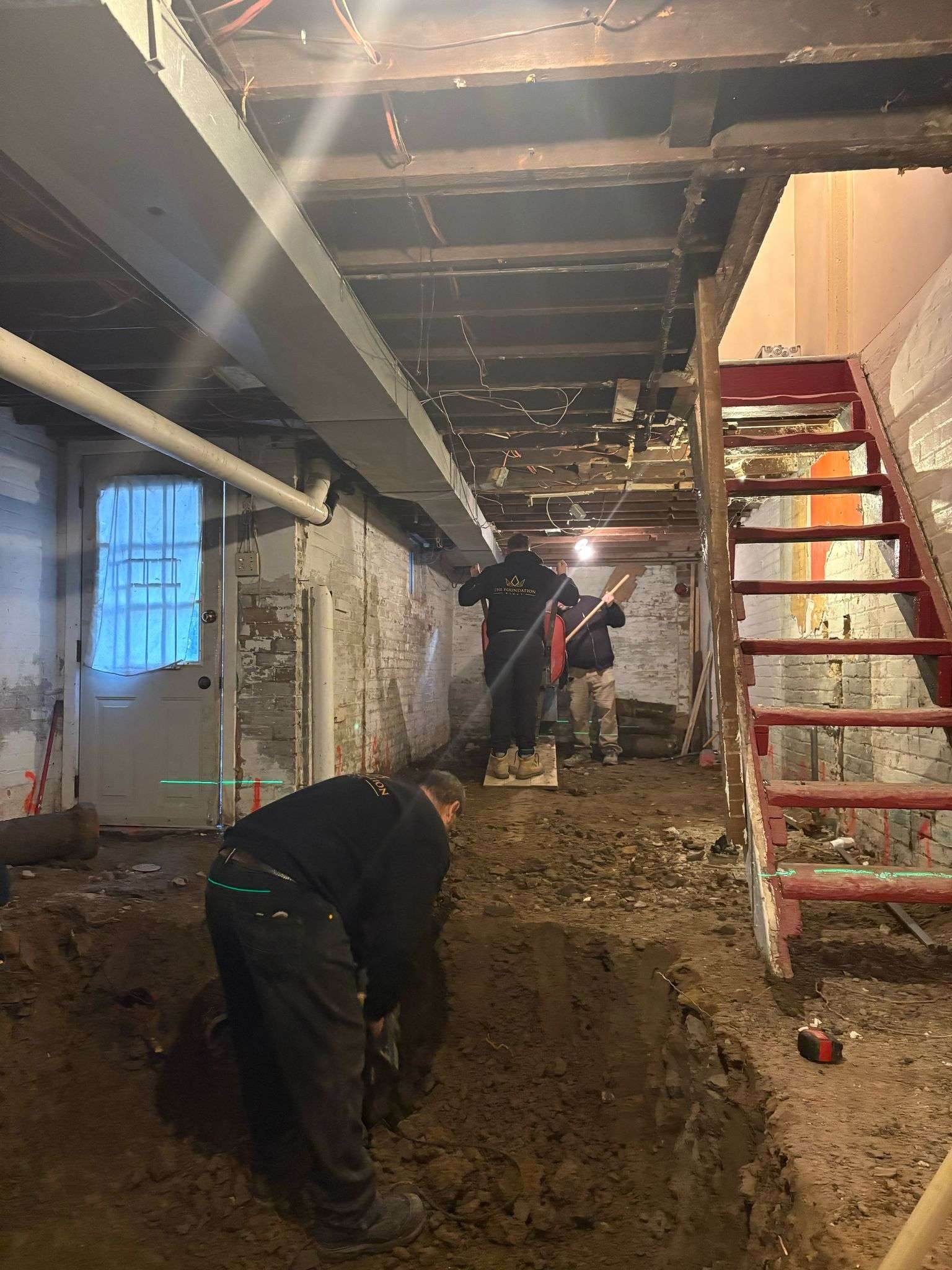 Basement lowering excavation in progress in an Annex house in Toronto